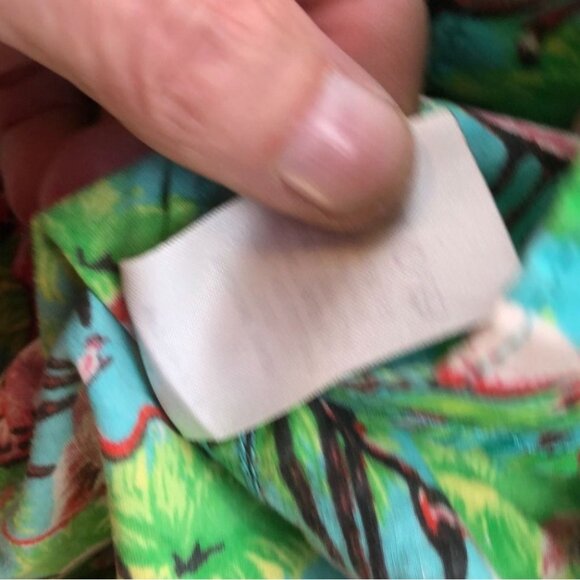 Huntington Beach Club Mens Hawaiian Shirt Large Short Sleeve Green Flamingo - Picture 7 of 11